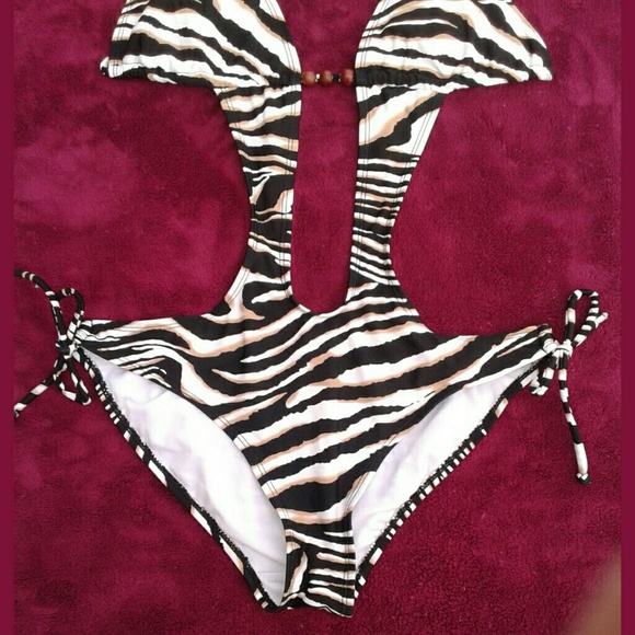 Zebra Triangle Halter Plunge Monokini Apollo Swim - Picture 4 of 8
